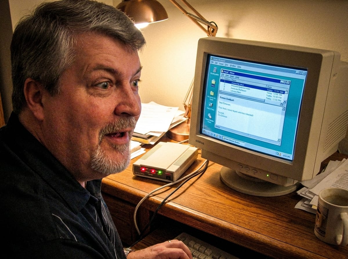 Eric Donovan in 1994 watching his first email arrive on a dial-up connected computer