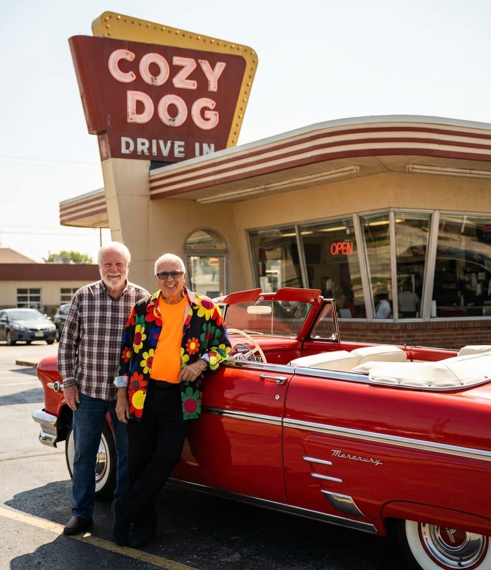 Stopping at the Cozy Dog Drive In with the 1953 Mercury convertible