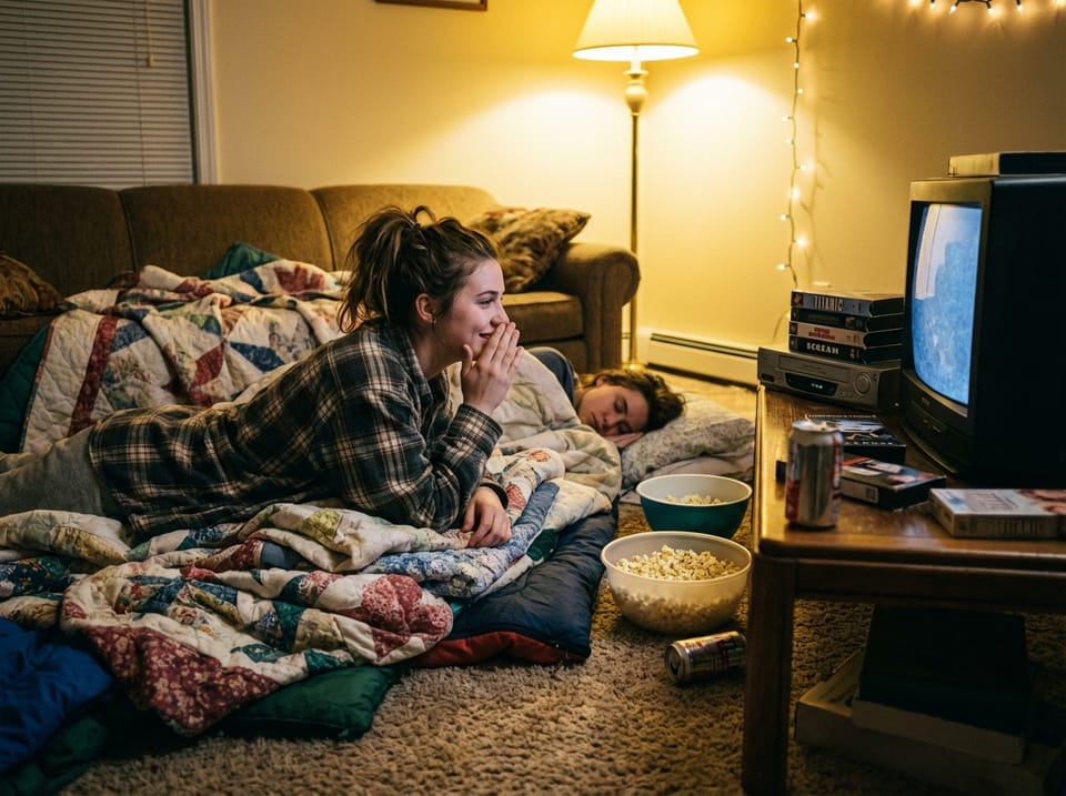 Jessica Lane and the 1997 Living Room Floor: Blankets, VHS Movies, and Popcorn Bowls Past Midnight
