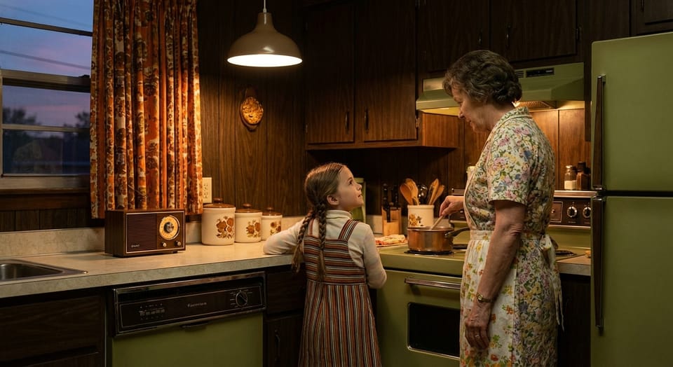Gloria Mitchell and the Wood-Panel Radio on the Kitchen Counter