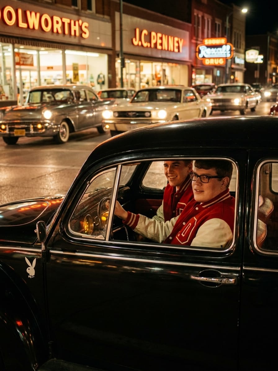 Bob Schmeling and Kent Brooks Shag the Drag in a Black 1960 VW Beetle — Fort Dodge, 1968