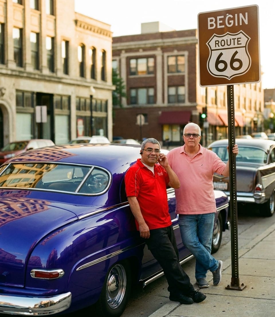 Carlos and Harvey’s 14 Days on Route 66 in a Royal Purple 1949 Mercury Coupe