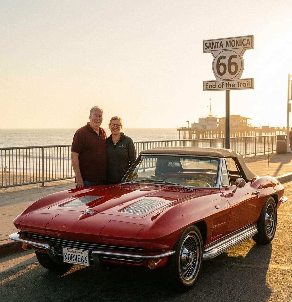 Lenny and Daughter Brandy’s Route 66 Promise in a Red 1964 Corvette Convertible