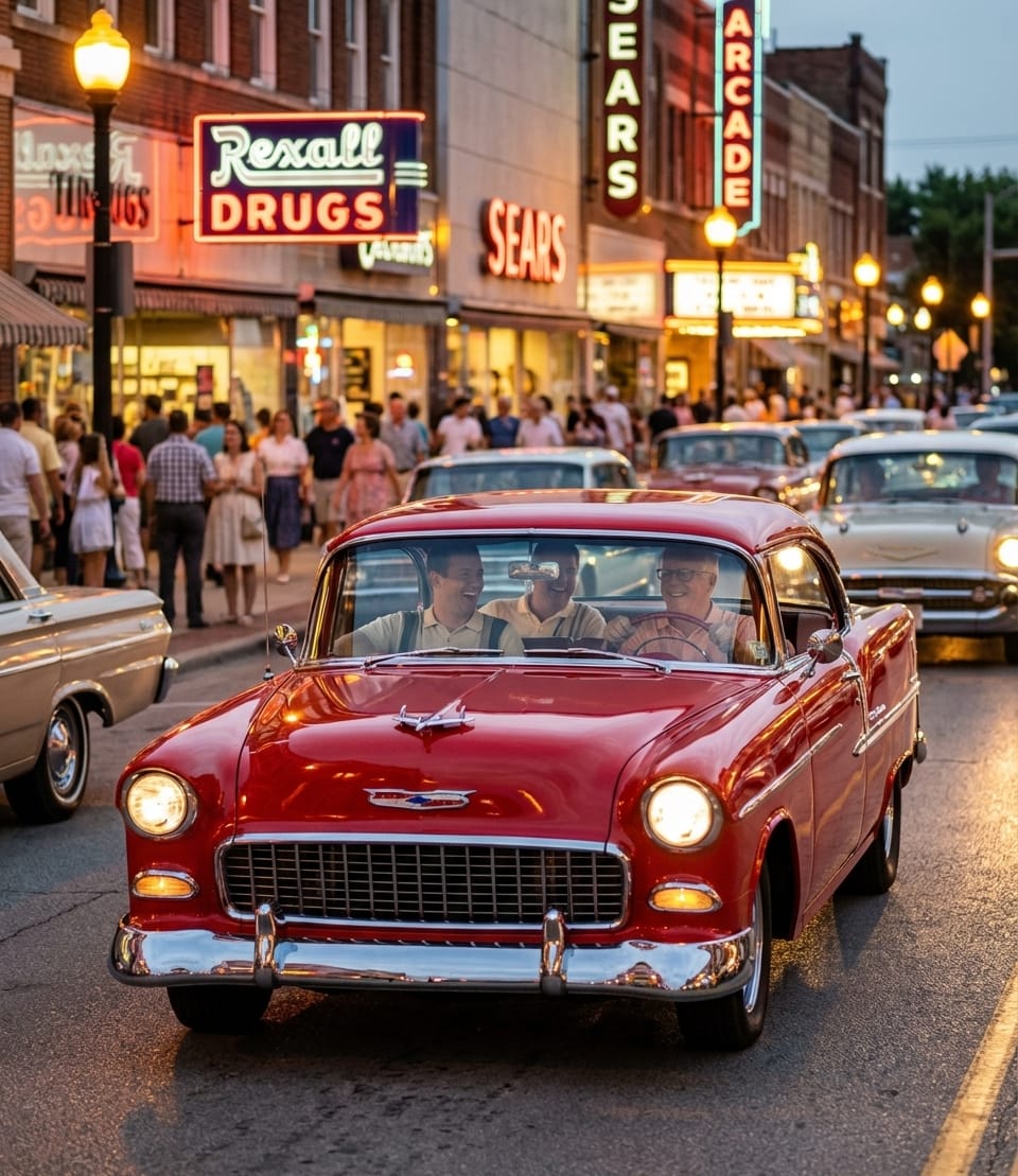 Harvey and the Friday-Night Drag on Main Street in Fort Dodge, Iowa (1955 Chevy Bel Air, 1966)