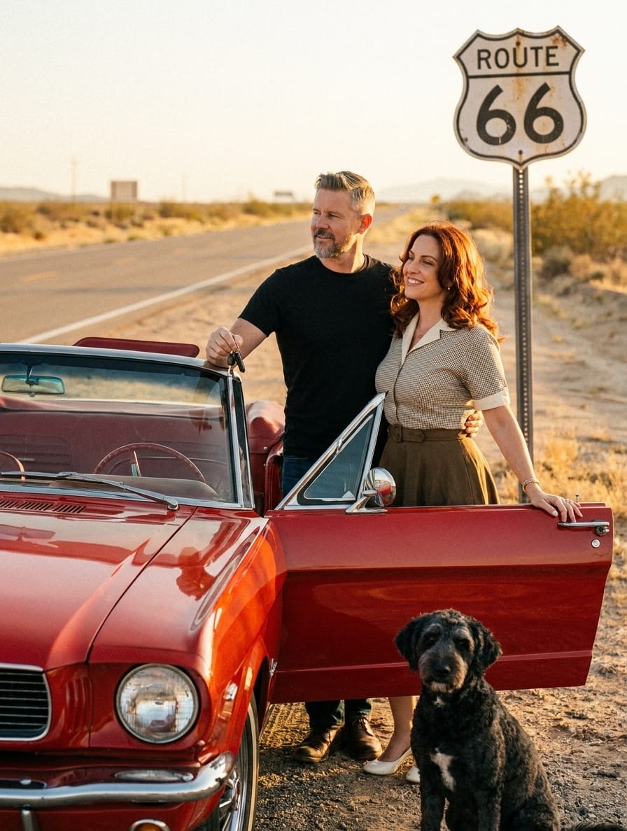 Thomas and Crystal Waldron and the Red ’66 Mustang: Route 66 with Dexter in the Back Seat