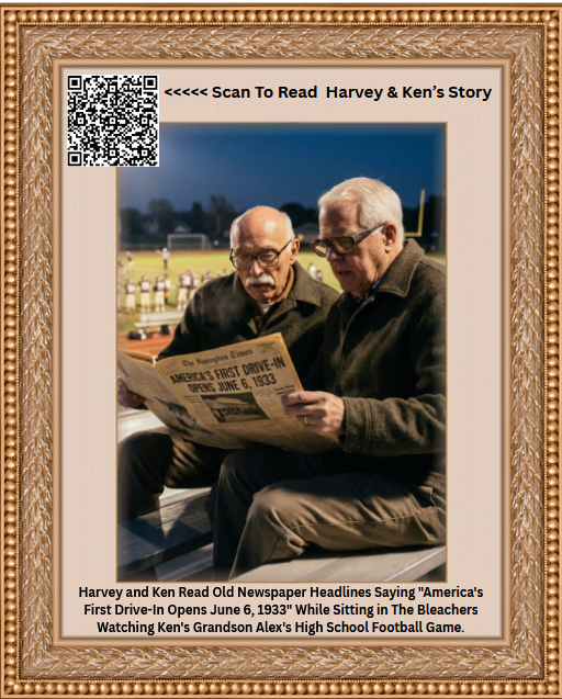 Harvey and Ken, Bleachers, and a Headline: “America’s First Drive-In Opens June 6, 1933”