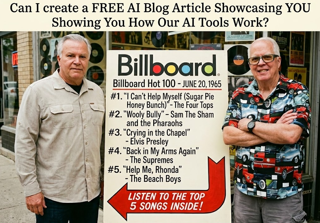 Steve Boehning (left) and Harvey Hoover (right) Beside the Billboard: The Top 5 Songs on June 20, 1965