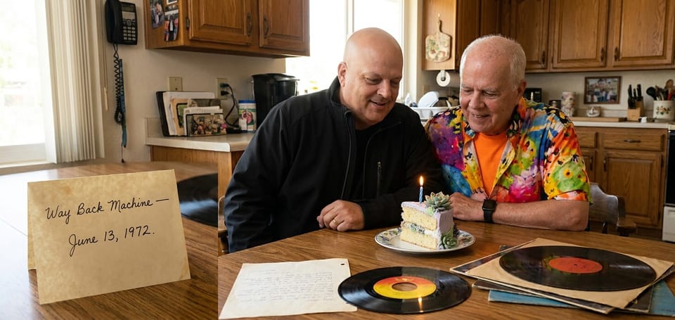 Brett and Harvey’s Slice of Time: Brett’s 54th Birthday Cake and the Tuesday He Arrived (June 13, 1972)