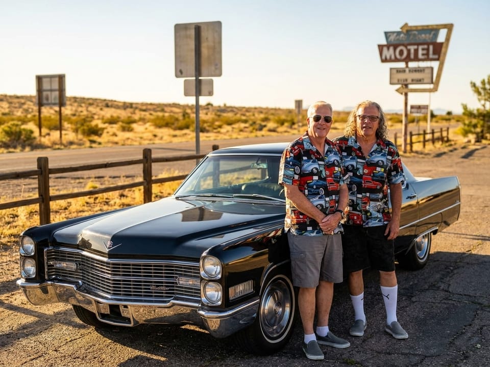 Greg DeCosta and Harvey Take Route 66 in a Classic Dream Car — the Black 1966 Cadillac Sedan DeVille